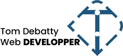 logo en forme de T avec un D qui l'entoure avec un texte Tom Debatty Web Developper