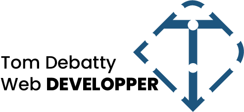 logo en forme de T avec un D qui l'entoure avec un texte Tom Debatty Web Developper
