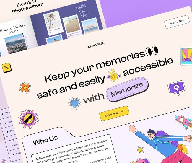 exemple de page internet avec des couleurs pastels, des icônes colorés et une police simple