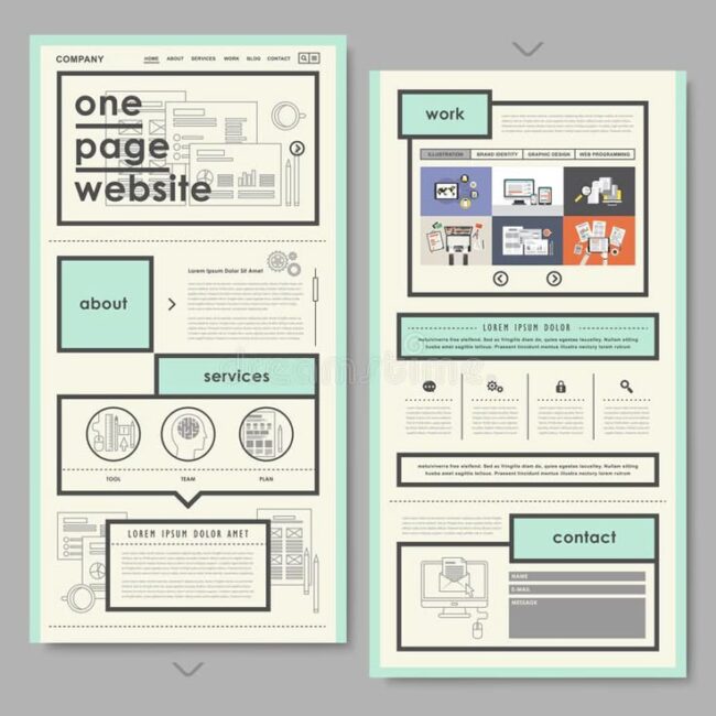 colorfull website with illustrations and cards with big edges