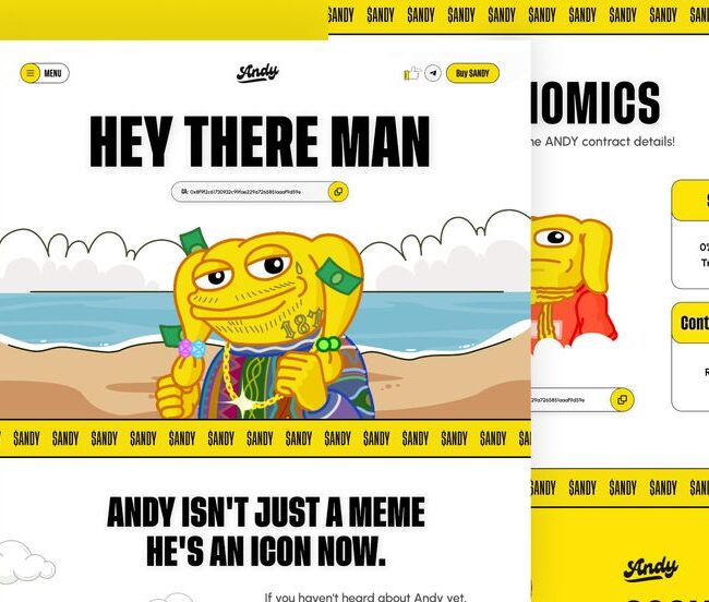 page internet aux couleurs jaune et blanches, avec des illustrations et un texte noir marqué.