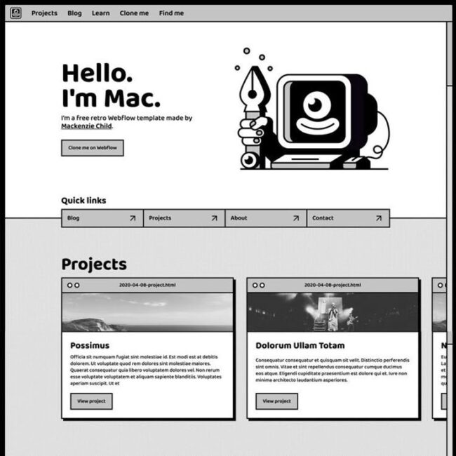 exemple de page internet dans un style rétro